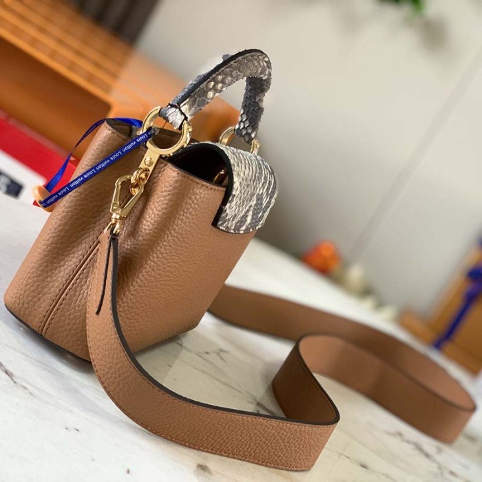 Louis Vuitton LV Women Capucines Mini Handbag Golden Yellow Taurillon Leather Python Skin