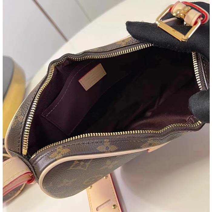 Louis Vuitton LV Women Croissant MM Monogram Coated Canvas Natural Cowhide-Leather M46828