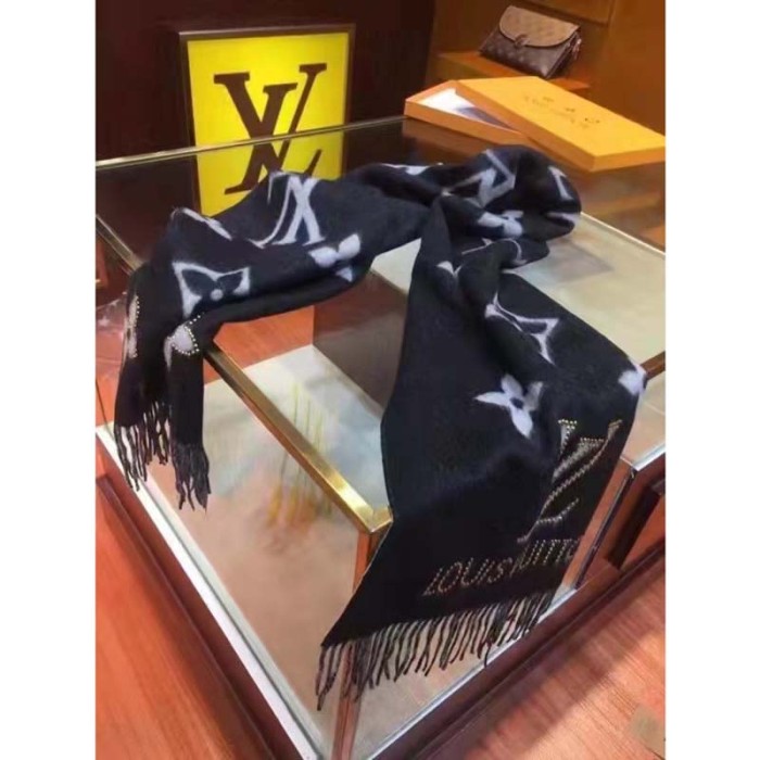 Louis Vuitton LV Unisex Studdy Reykjavik Scarf Black Cashmere Monogram