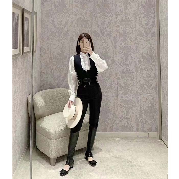 Dior Women CD Saddle Belt Black Smooth Calfskin Technical Fabric 80 MM Width