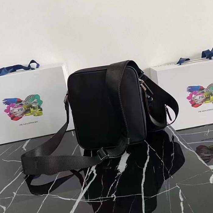 Prada Unisex Re-Nylon Saffiano Shoulder Bag Black Zipper Closure Fabric Leather