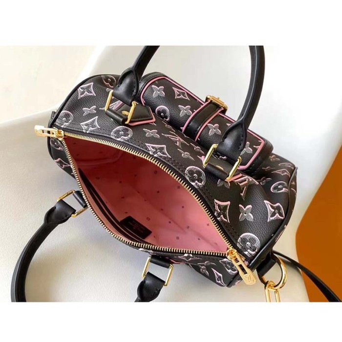 Louis Vuitton LV Women Speedy Bandoulière 25 Handbag Black Monogram Coated Canvas