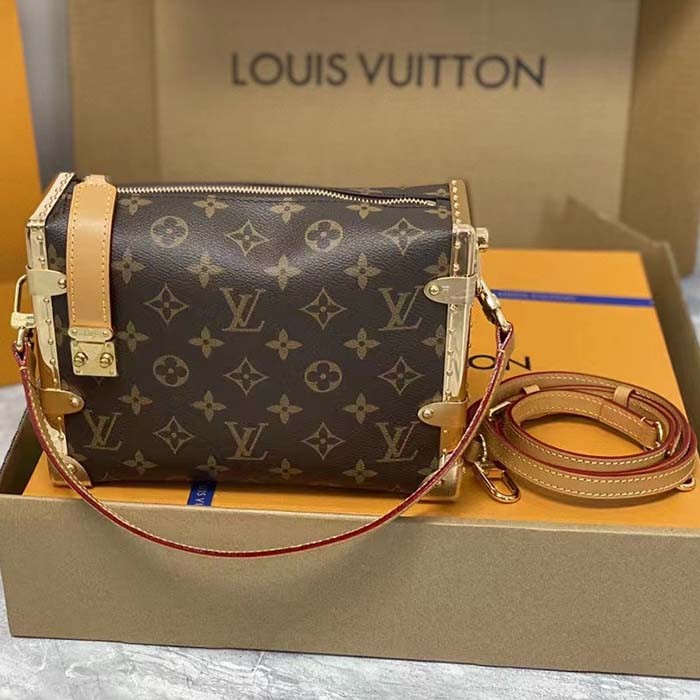 Louis Vuitton LV Women Side Trunk MM Monogram Coated Canvas Cowhide Leather