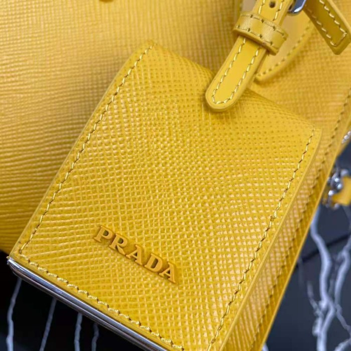 Prada Women Saffiano Leather Prada Monochrome Bag-Yellow