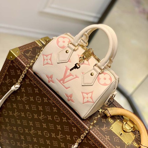 Louis Vuitton Women LV Speedy Bandouliere 20 Handbag Pink Monogram Empreinte Embossed Cowhide