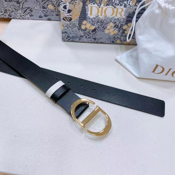 Dior CD Unisex 30 Montaigne Reversible Belt Black Latte Smooth Calfskin 35 MM Width
