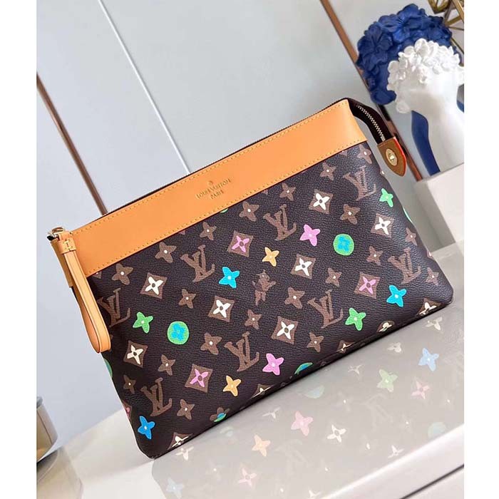 Louis Vuitton Unisex Pochette Voyage Souple Chocolate Monogram Craggy Coated Canvas M83568