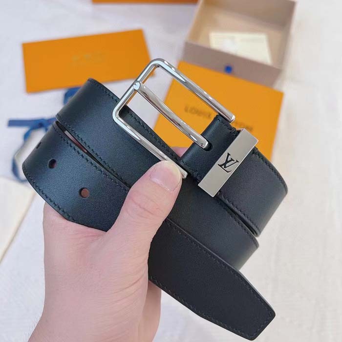 Louis Vuitton Unisex LV Pont Neuf 35mm Belt Anthracite Gray Ombre Calf Leather