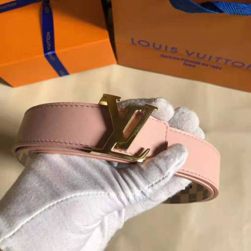 Louis Vuitton LV Unisex LV Initiales 30mm Reversible Belt in Damier Canvas-Pink