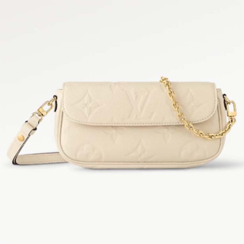 Louis Vuitton Women LV Wallet On Chain Ivy Cream Monogram Embossed Supple Grained Cowhide Leather M82210