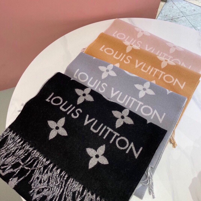 Louis Vuitton LV Unisex Essential Scarf Grey Wool Jacquard Weave Monogram Pattern