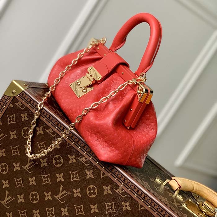 Louis Vuitton LV Women Monogram Clutch Red Calfskin Leather S-Lock