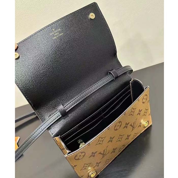 Louis Vuitton LV Women Book Chain Wallet Brown Monogram Reverse Coated Canvas Cowhide