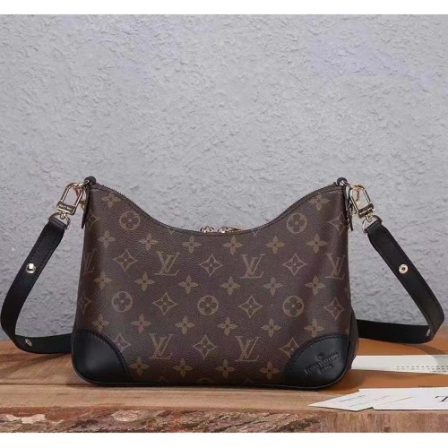 Louis Vuitton LV Women Boulogne Handbag Black Brown Monogram Coated Canvas