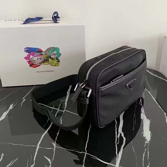 Prada Unisex Re-Nylon Saffiano Shoulder Bag Zipper Closure Fabric Leather