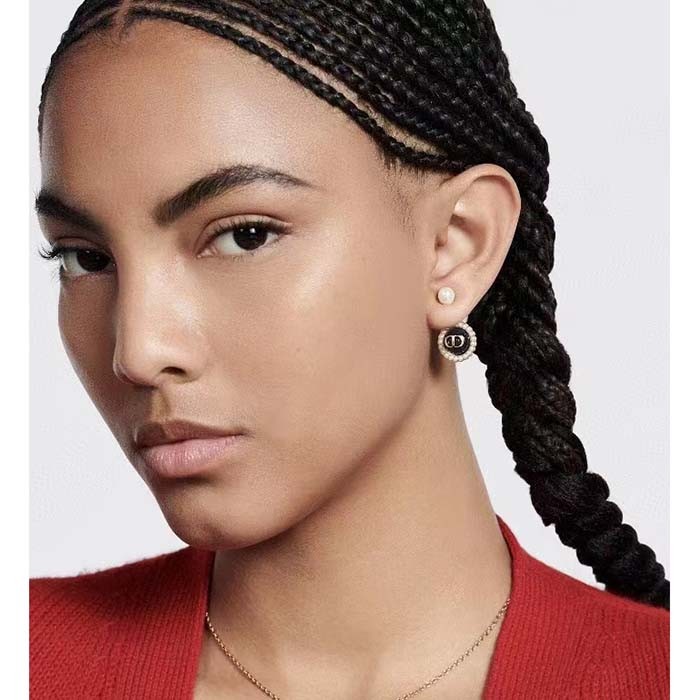 Dior Women Dior Tribales Earrings White Resin Pearls Black Glass