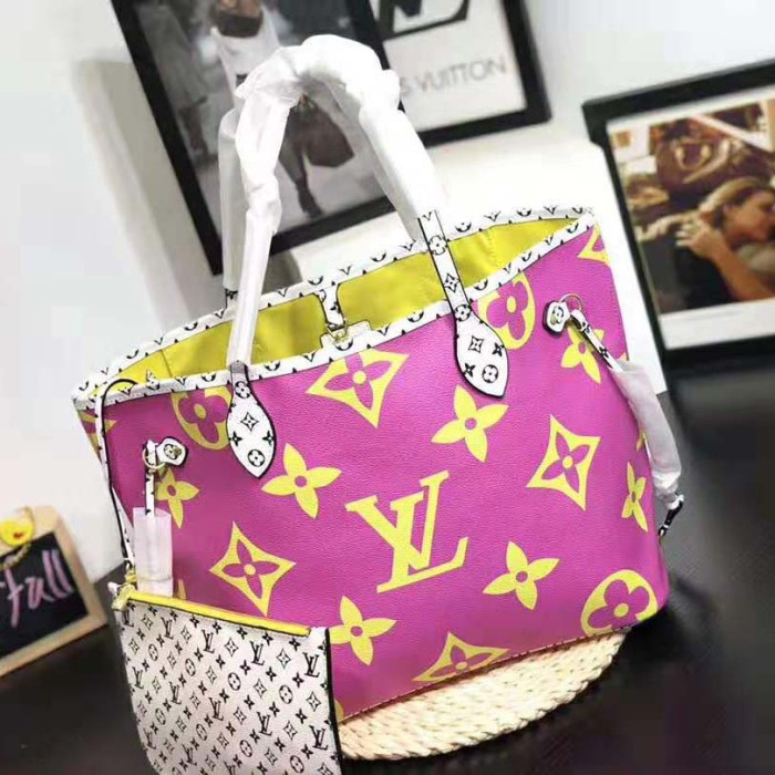 Louis Vuitton LV Women Neverfull MM Bag in Monogram Canvas-Pink