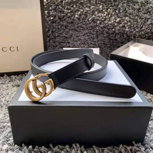 Gucci Unisex GG Marmont Leather Belt with Shiny Buckle-Black
