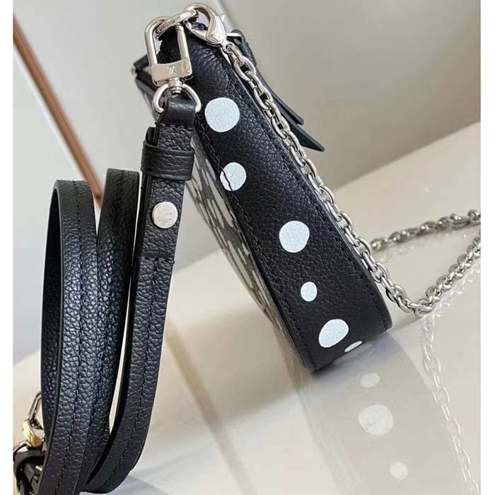 Louis Vuitton LV Women Easy Pouch On Strap Black White Embossed Grained Monogram Cowhide