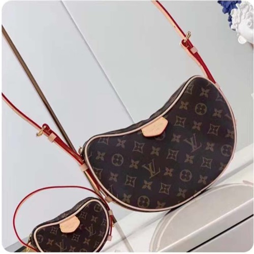 Louis Vuitton LV Women Croissant MM Monogram Coated Canvas Natural Cowhide-Leather M46828