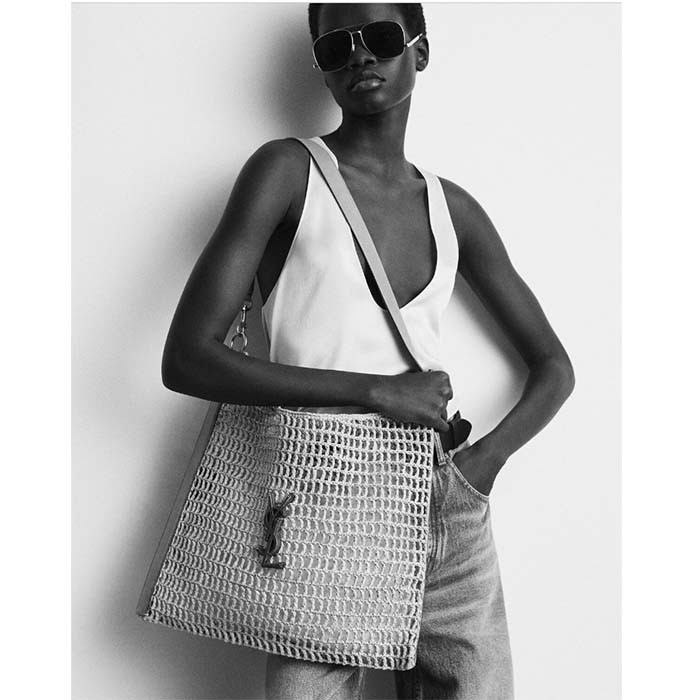 Saint Laurent YSL Women Oxalis Bag Raffia Viscose Beige Brass