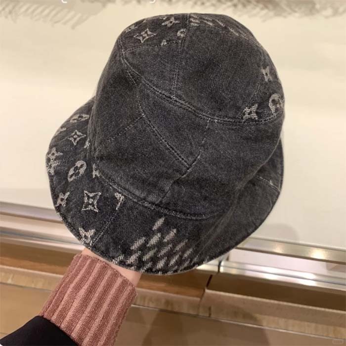 Louis Vuitton Unisex LV Monogram Jacquard Denim Bucket Hat Black Cotton