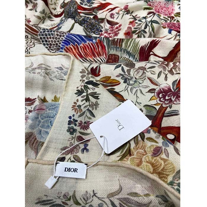 Dior Women CD Dior Jardin D'Hiver 90 Square Scarf White Multicolor Silk Twill