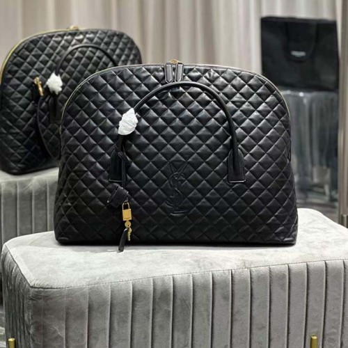 Saint Laurent YSL Women ES Giant Travel Bag Black Gold Quilted Calfskin Leather
