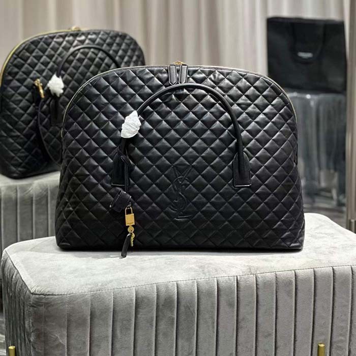 Saint Laurent YSL Women ES Giant Travel Bag Black Gold Quilted Calfskin Leather