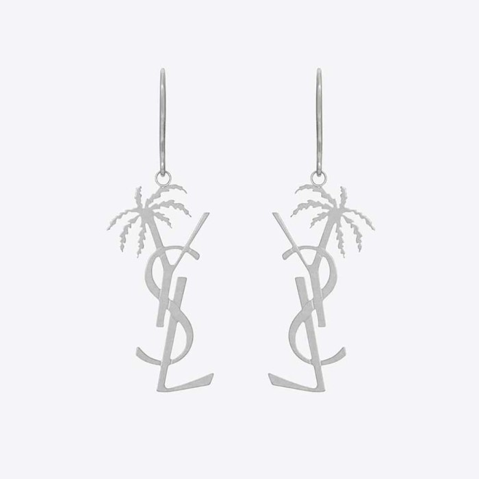 Saint Laurent YSL Women Monogram Palm Earrings in Metal-Silver