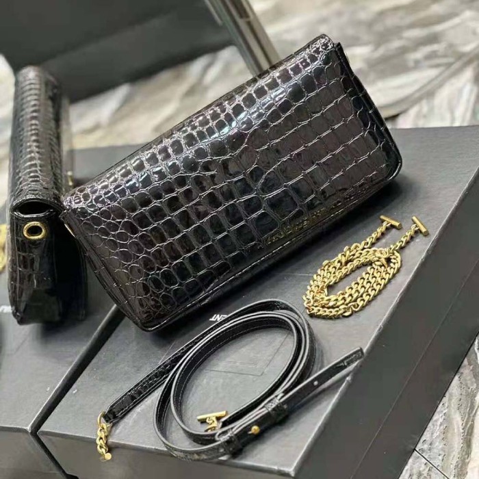 Saint Laurent YSL Women Kate Reversible Chain Bag in Suede and Crocodile-Embossed Leather