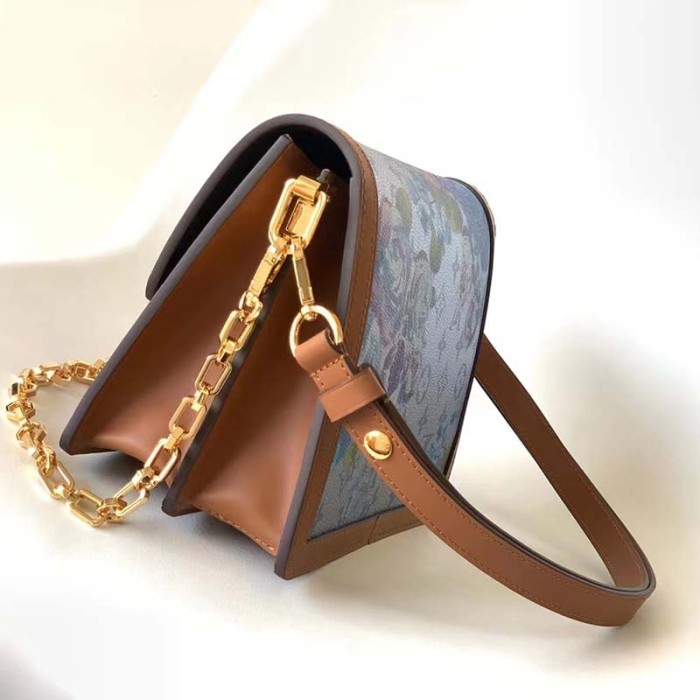 Louis Vuitton LV Women Dauphine MM Handbag Blue Coated Canvas Cowhide Leather