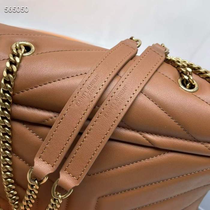 Saint Laurent YSL Women Toy Loulou Quilted Leather Brown Calfskin Leather Brass