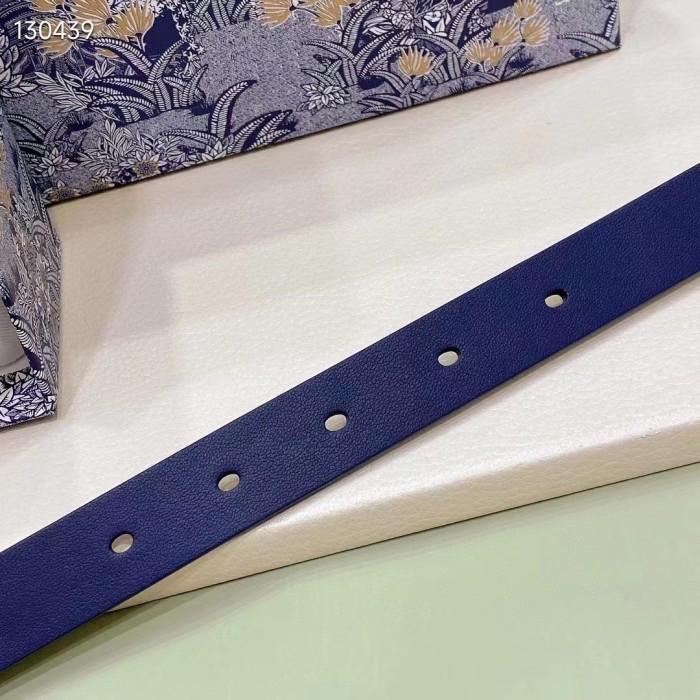 Dior Unisex CD Reversible Saddle Belt Golden Saddle Blue Latte Smooth Calfskin