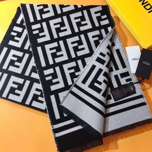 Fendi Women Beige Wool and Silk Scarf