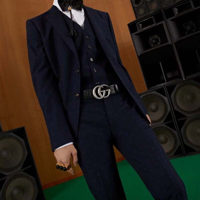 Gucci GG Unisex GG Marmont Embossed Leather Belt Double G Buckle 4 Cm Width