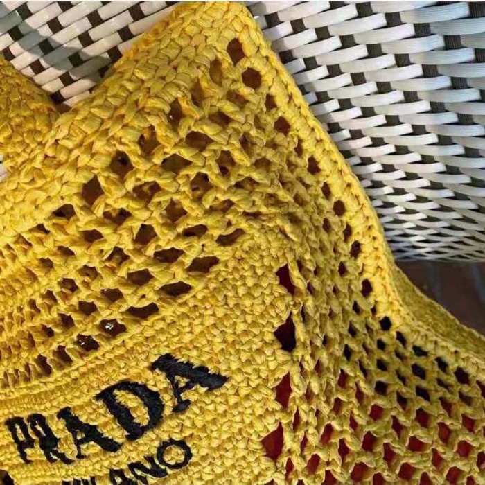 Prada Women Raffia Tote Bag-Yellow