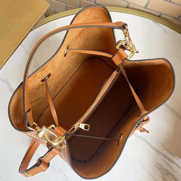 Louis Vuitton LV Women NéoNoé MM Bucket Bag Orange Embroidered Embossed Grained Cowhide