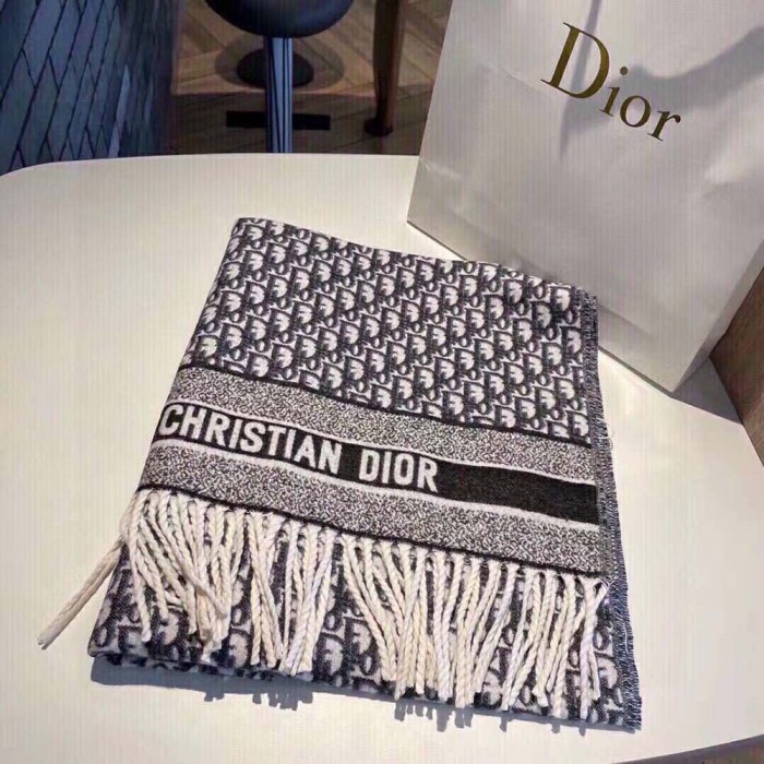 Dior Women Oblique Scarf Navy Blue Cashmere