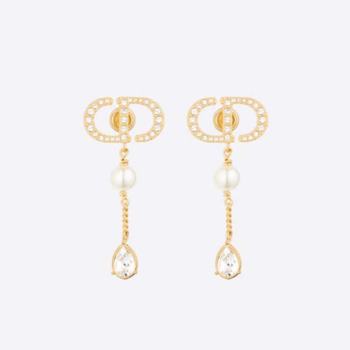 Dior Women Petit CD Earrings Gold-Finish Metal with White Resin Pearls