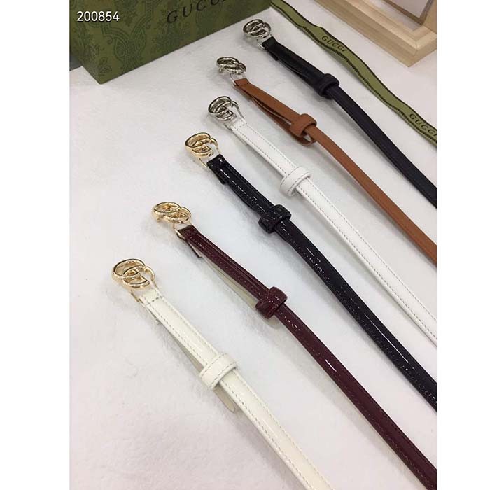 Gucci Unisex GG Thin Patent Double G Belt Black Leather 1.3 CM Width