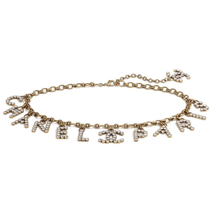 Chanel Women Paris Metal & Strass Gold & Crystal Belt