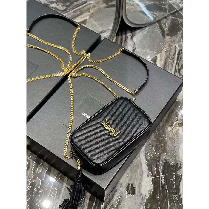 Saint Laurent YSL Women Mini Lou Quilted Leather Black Gold Zip Closure