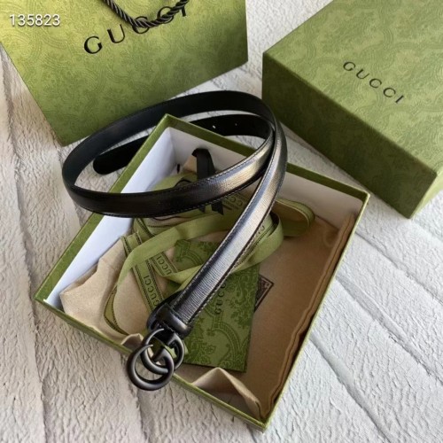 Gucci Unisex GG Marmont Thin Belt Black Leather Double G Buckle 2 cm Width
