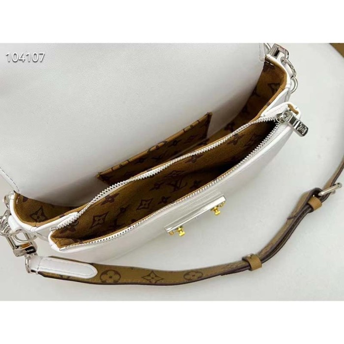 Louis Vuitton LV Women Swing White Calfskin Leather Monogram Canvas S Lock