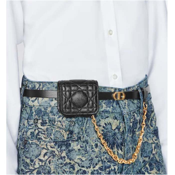 Dior Unisex CD Dior Caro Belt Removable Pouch Black Smooth Calfskin Cannage 15 MM