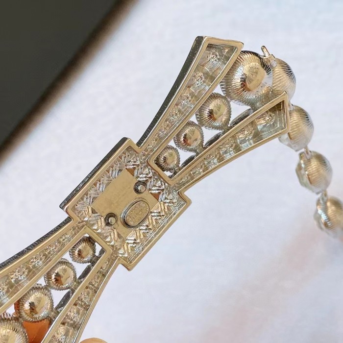 Chanel Women CC Belt Metal Strass Imitation Pearls Silver Crystal Pearly White