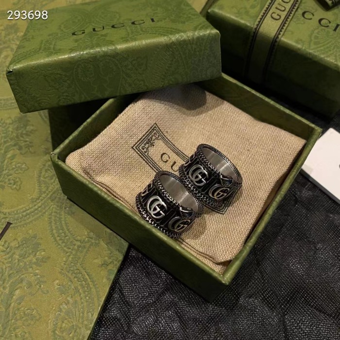 Gucci Unisex Silver Ring Double G Bi-Color 925 Sterling Silver Textured Snake-Shaped Trim