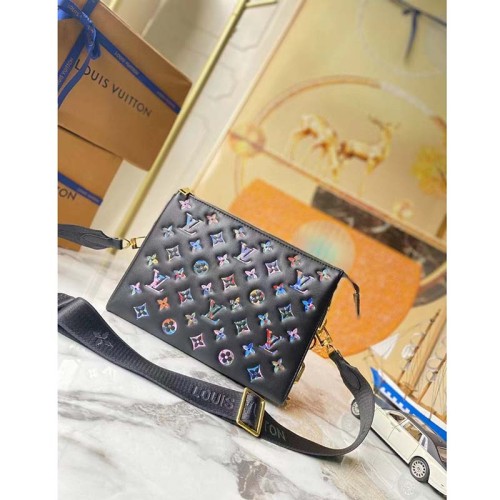 Louis Vuitton LV Women Coussin MM Handbag Navy Blue Lambskin Leather