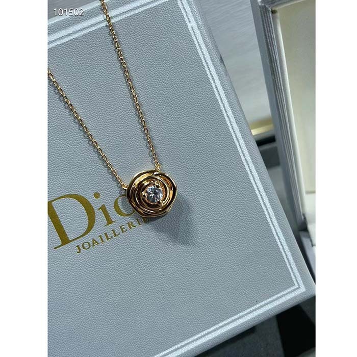 Dior Women CD Large Rose Dior Couture Necklace Pink Gold Diamonds 0.07 ct